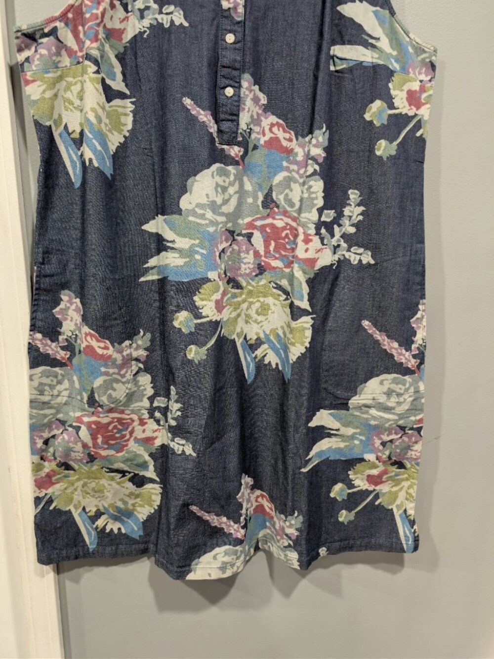 Denim & Co Dress Womens XL Blue Floral Sleeveless Button Front Pockets Casual - Picture 4 of 16